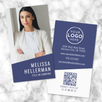 Navy Blue Contemporary Photo QR Code Logo Vertical