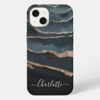 Navy Blue & Copper Elegant Script Abstract Name
