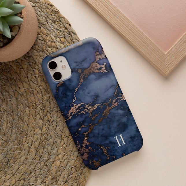 Navy Blue & Copper Marble Monogram Case-Mate iPhone Case (Creator Uploaded)