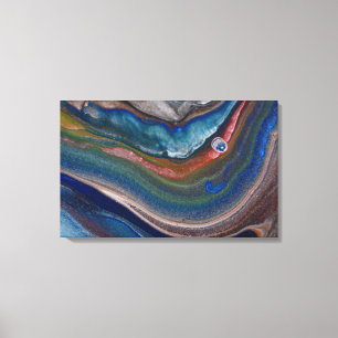 Navy Blue Copper Metallic Swirls Liquid Marble Art Canvas Print