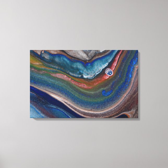 Navy Blue Copper Metallic Swirls Liquid Marble Art Canvas Print (Front)