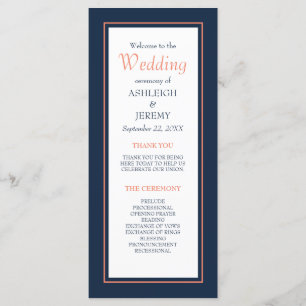 Navy Blue Coral Modern Minimalist Wedding Program