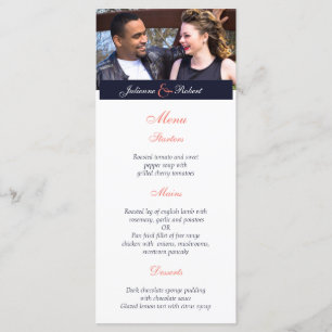 Navy Blue Coral Modern Photo Wedding Menu