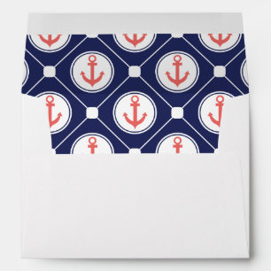 Navy Blue Coral Nautical Anchor Lined Envelopes