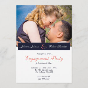 Navy Blue Coral Photo Engagement Party Invitation