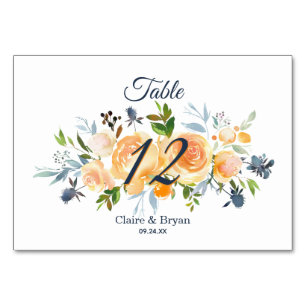 Navy Blue Coral Watercolor Floral Wedding Table Table Number