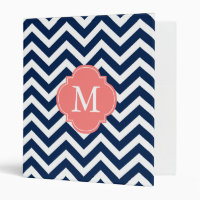 Navy Blue & Coral Zigzags Pattern Monogram