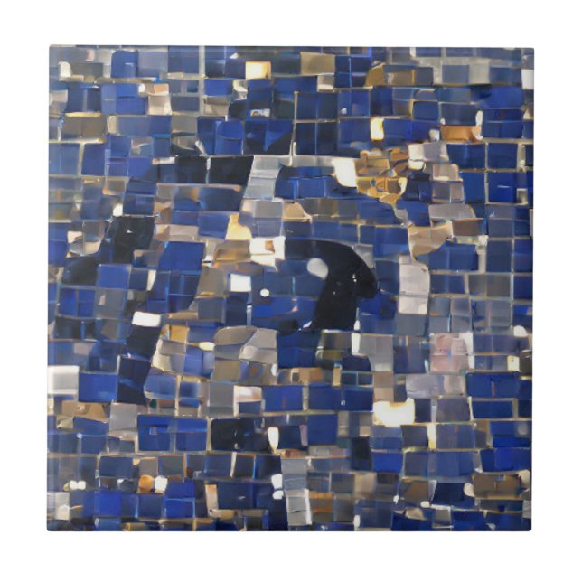 Navy blue corner mosaic digital art  tile (Front)