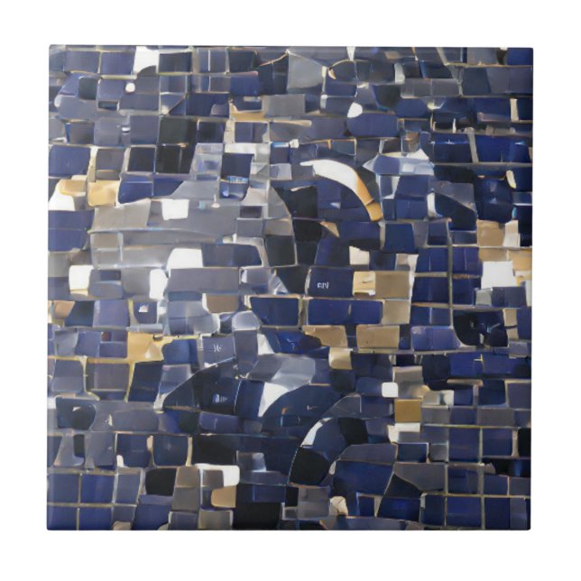 Navy blue corner mosaic digital art  tile (Front)