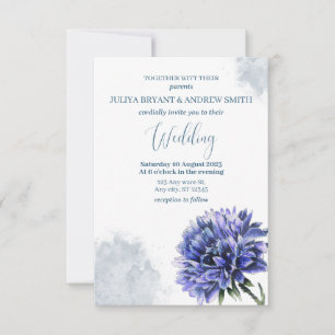 Navy Blue Cornflower Floral simple wedding  Invitation