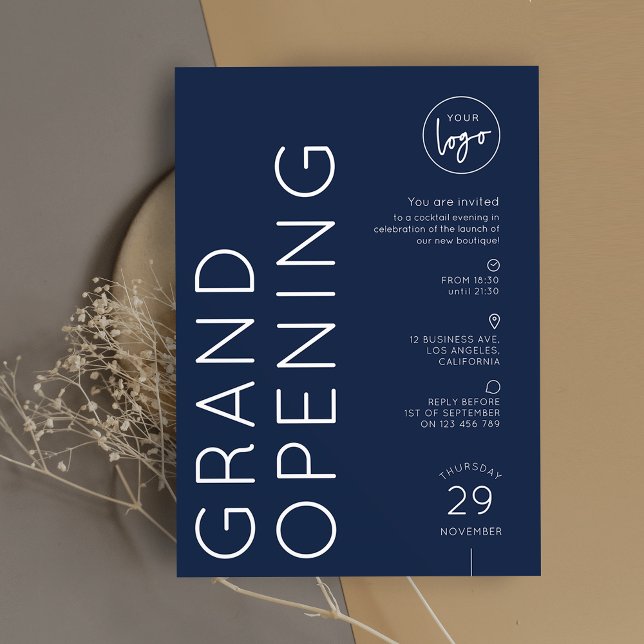 Navy Blue Corporate Business Logo Grand Opening Invitation (Creator Uploaded)