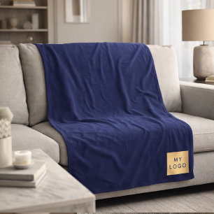 Navy blue corporate logo custom company gift fleece blanket