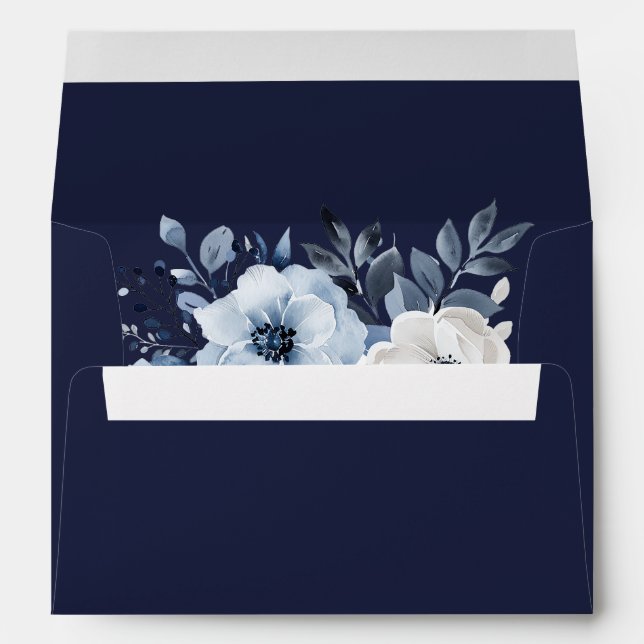 Navy Blue Country Floral Return Address Envelope (Back (Bottom))