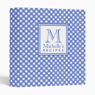 Navy Blue Country Style Gingham Pattern Monogram Binder