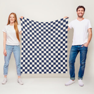 Navy Blue Cream Chequered Pattern Fleece Blanket