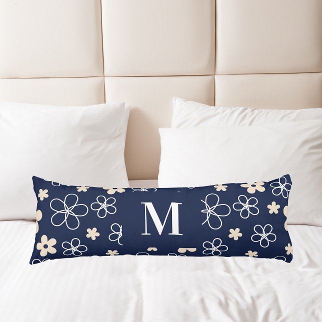 Navy blue cream flower pattern retro body pillow (Creator Uploaded)