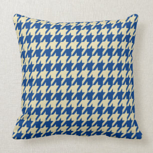 Navy-Blue & Cream Houndstooth Large Tiles Throw Pillow