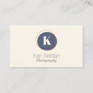 Navy Blue Cream Minimalist Monogram Business Card