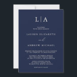 Navy Blue Cream Monogram Simple Minimalist Wedding Invitation<br><div class="desc">Beautiful,  elegant and simple,  navy blue with cream background minimalist wedding invitation. Fully customizable with monogram/initials,  names,  dates,  location and colours to match your wedding theme.</div>