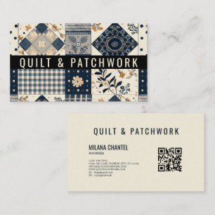 Navy Blue Cream Quilt Patchwork Handmade Clothing Business Card
