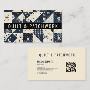 Navy Blue Cream Quilt Patchwork Handmade Clothing Business Card