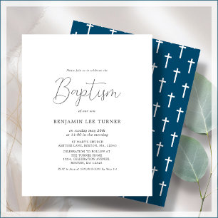 Navy Blue Cross   Baptism Budget Invitation