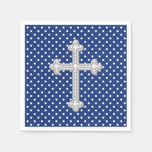 Navy Blue Cross Christening Napkin