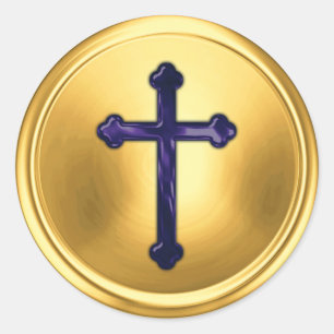 Navy Blue Cross on Gold Envelope Seal Sticker