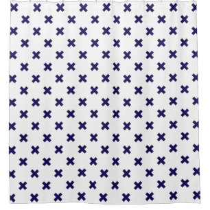 Navy blue cross stitches on white
