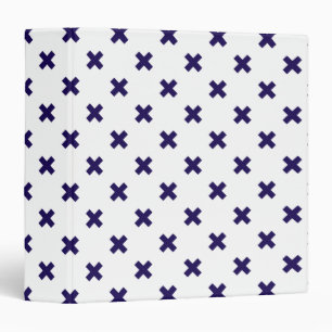 Navy blue cross stitches on white binder