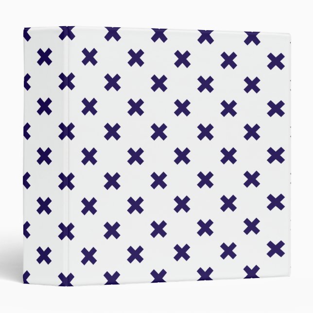 Navy blue cross stitches on white binder (Front/Spine)
