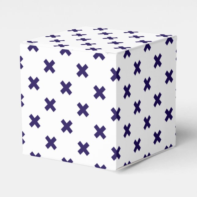 Navy blue cross stitches on white favor box (Front Side)