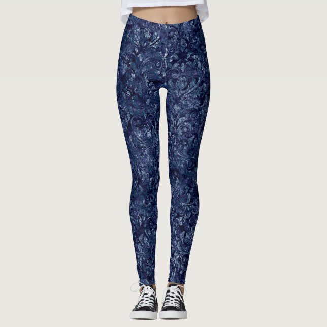 Navy Blue Crushed Women's Leggings (Front)