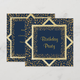 NAVY BLUE CRYSTAL GOLD BIRTHDAY LAYERED INVITATION