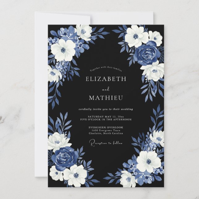 Navy Blue Cultivated Winter Wedding Invitation (Front)