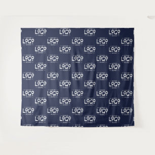 Navy blue Custom Business Logo Backdrop Minimal Tapestry
