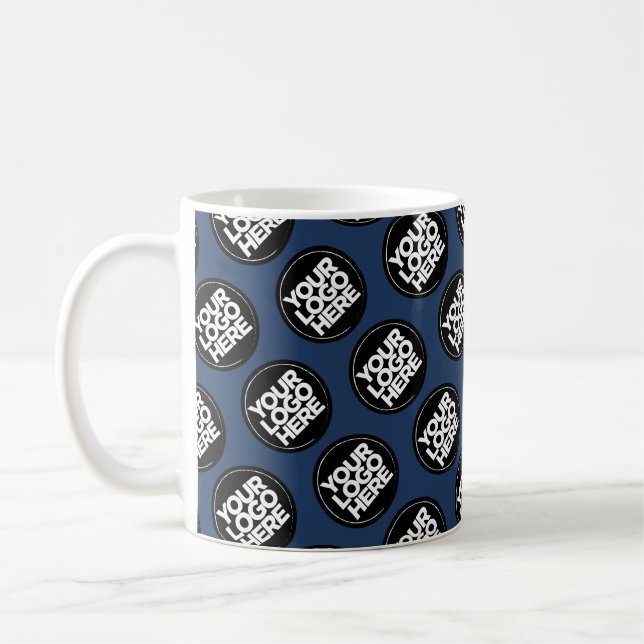 Navy Blue Custom logo business pattern employee Coffee Mug (Left)