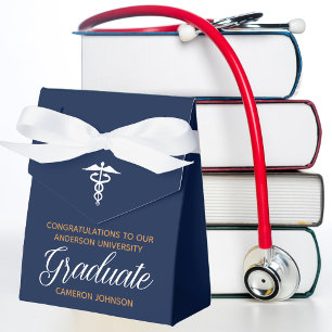 Navy Blue Custom Medical School Graduation Party Favor Box
