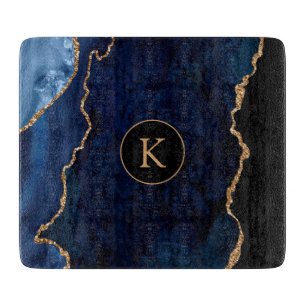 Navy Blue Custom Monogram Agate Cutting Board