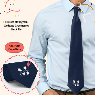 Navy Blue Custom Monogram Wedding Groomsmen Tie