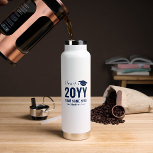 Navy Blue Custom Name Graduation Gift Water Bottle