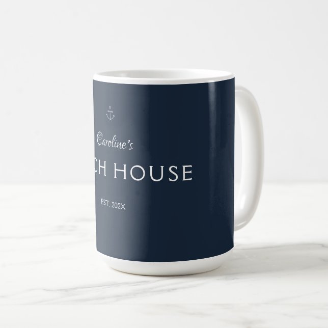 Navy Blue Custom Name Simple Elegant Modern Coffee Mug (Front Right)
