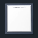 Navy Blue Custom Name Writing Pad Memo Notepad<br><div class="desc">Introducing our sleek and stylish navy blue and white custom writing pad. Perfect for personal or professional use, this memo notepad is perfect for jotting down notes, making to-do lists, or even as a daily journal. The notepad also features a customizable name template, making it a perfect gift for family,...</div>