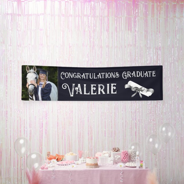 Navy Blue Custom Photo Graduation  Banner (Party)