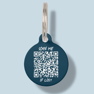 Navy Blue Custom QR Code Scan Pet ID Tag