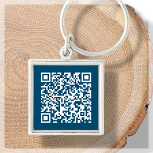 Navy Blue Custom QR Code Scannable Keychain
