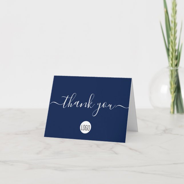 Navy Blue Customer Appreciation Custom Thank You Card (Front)