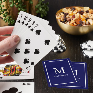 Navy Blue Customize It White Monogram & Name Playing Cards
