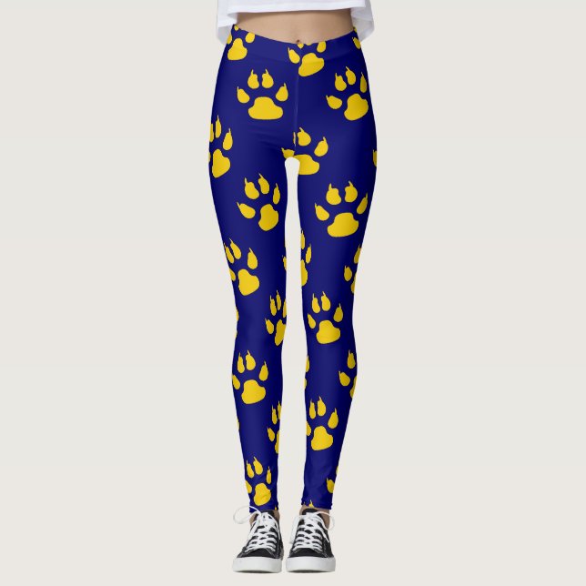 Navy Blue Cute Paw Pattern Print Leggings (Front)