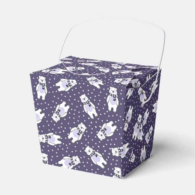 Navy blue cute snow polar bear pattern favor box (Front Side)